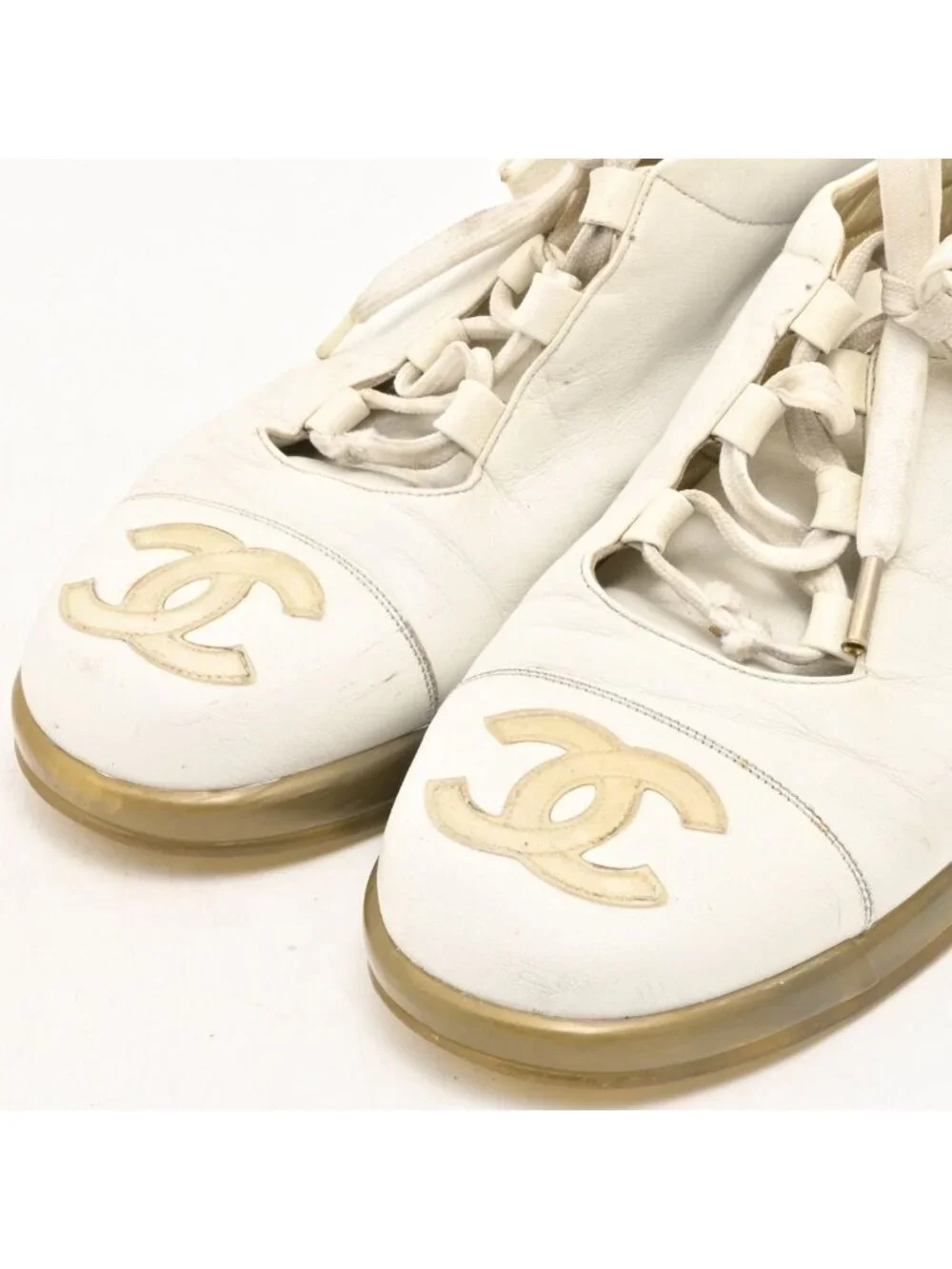 Chanel Sneakers Ivory CC Logo Leather